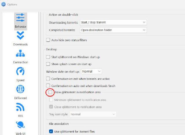 qBittorrent in notificaiton area